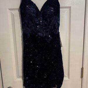 Elegant Navy Sequin Dress